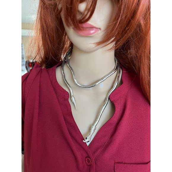 Silver snake necklace choker chunky big statement oversized large necklace cobra - Picture 1 of 8